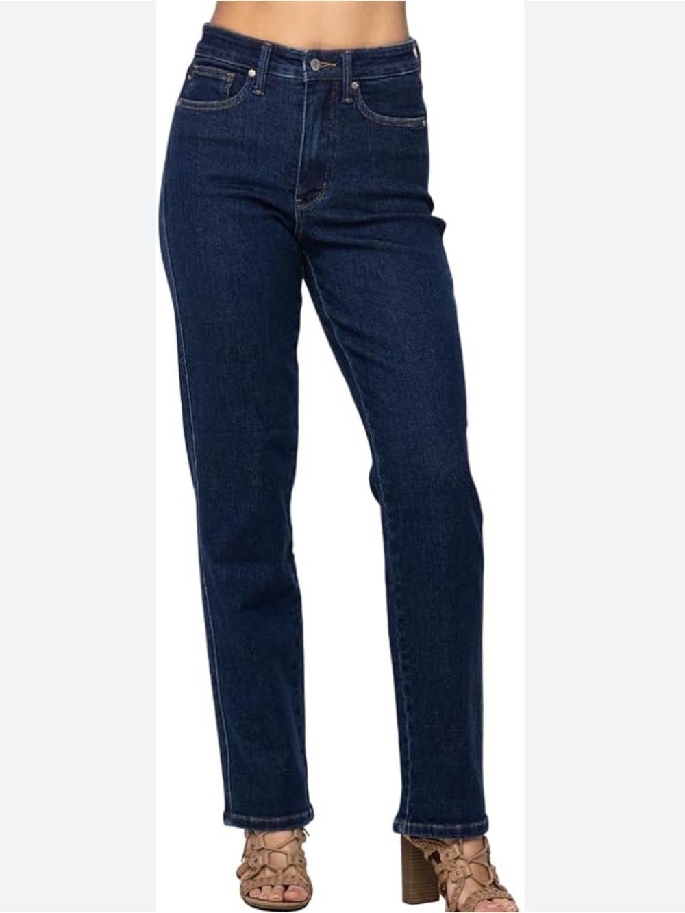 Judy Blue Women's High Waist Tummy Control Classic Straight Jeans Dark Wash 28